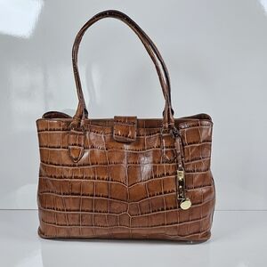 G.I.L.I. Leather East/West Croc Embossed Brown Bag Purse NWOT